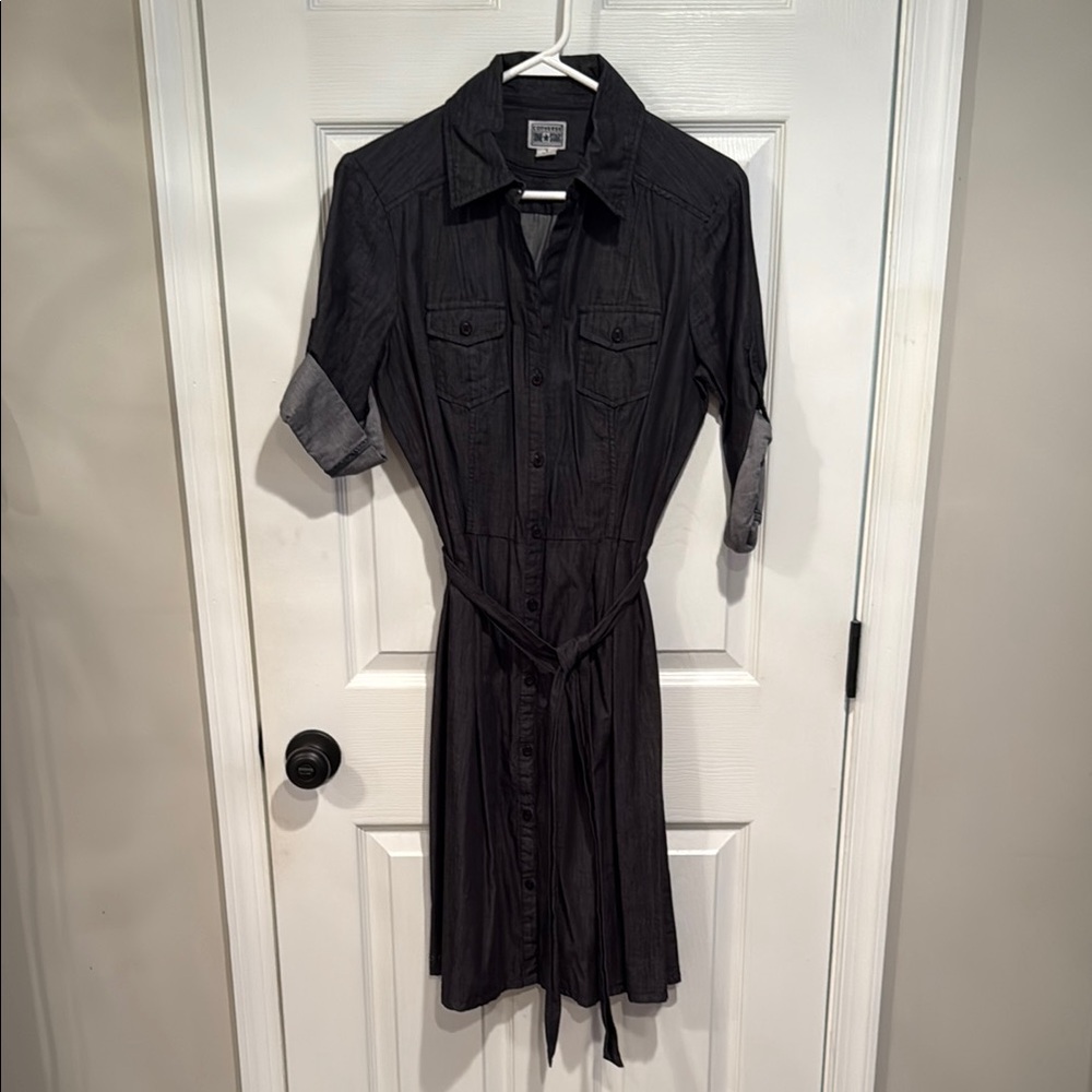 Converse One Star Dark Chambray Buttoned Tie Front Midi Dress